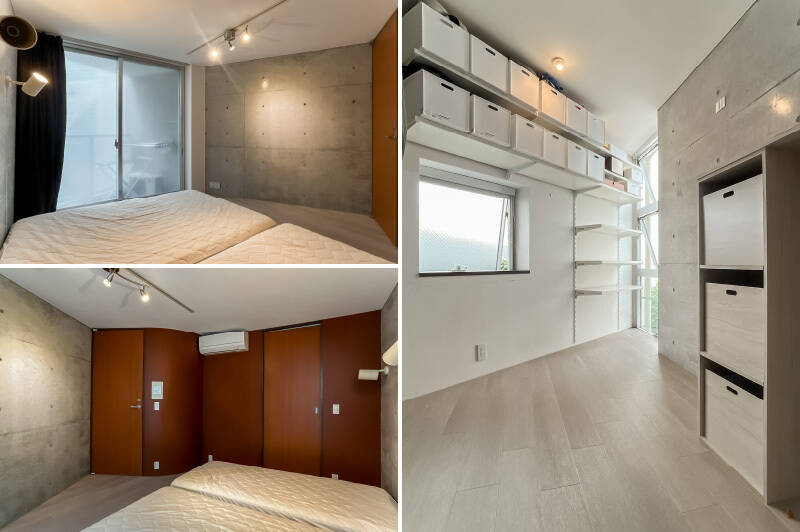 <b>左・</b>最後に、2階部分にあるベッドルームへ。窓からバルコニーに出られます。/<b>右・</b>さらに、奥には約5帖の大きなウォークインクローゼット(WIC)が。可動棚やハンガーパイプ付きの枕棚が豊富に備わっており、衣類はもちろん大型アイテムの収納も可能です。