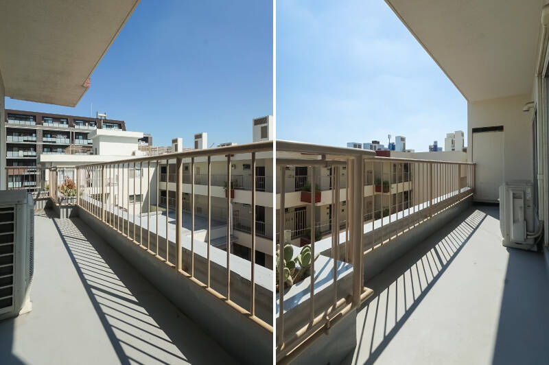 ワイドかつ奥行き深めの南東向きのバルコニー。チラリとサボテンが見えている花台には、お好きな植物を迎えて彩りを添えてみてはいかがでしょう。北東向きにもバルコニーがあり、そちらは奥行きが浅くコンパクト。