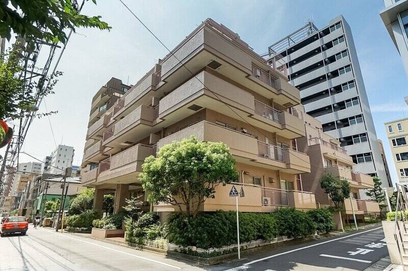 山手通りから一本奥に入った場所に佇む、総戸数31戸の建物。