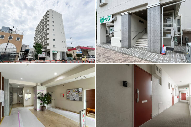 1974年に竣工した、総戸数55戸のマンション。1階にはテナントとしてスーパー「TOP 若林店」(毎日10時〜21時まで営業)が入っており、食材のお買い物をサッと済ませられる便利な環境。エントランス階段の脇にはベビーカー・車いす用の昇降機が設置されており、階段の上り下りに不安のある方はこちらを利用できます。