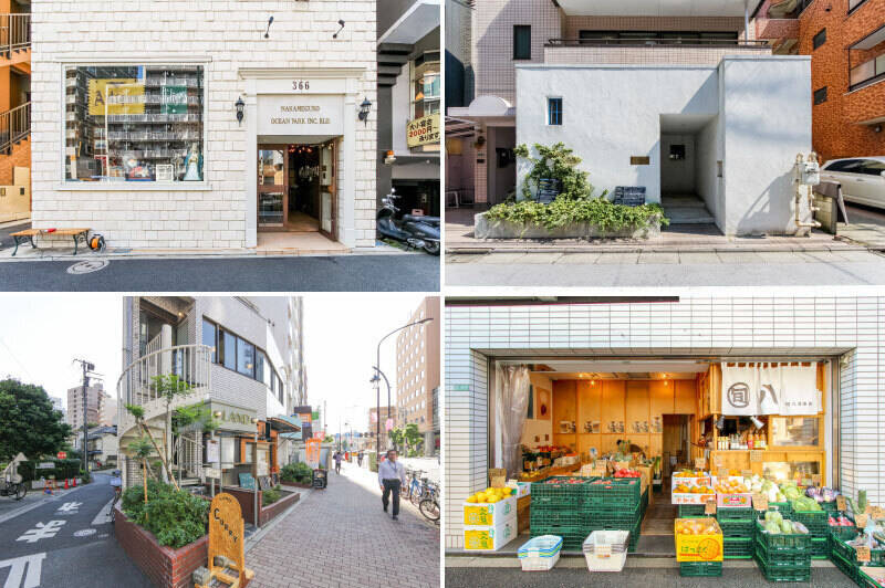 <b>左上・</b>アンティークシャンデリアや小物が揃う「<b>La Cienega（ラ・シエネガ）</b>」。お部屋のインテリアのアクセントを探しに覗いてみては？（徒歩3分）／<b>右上・</b>「<b>La Luna Rossa（ラ ルーナ ロッサ）</b>」では、壁一面の大きな窓から目黒川を一望しつつ美味しいイタリアンをいただけます。ご友人とのランチスポットに。（徒歩1分）／<b>左下・</b>目黒通り沿いにあるカレー屋の名店「<b>LAND（ランド）</b>」。たくさんのスパイスがバランスよく混じり合った絶品カレーをご賞味あれ。（徒歩13分）／<b>右下・</b>「<b>旬八青果店目黒二丁目店</b>」はその名の通り、旬の野菜にこだわりを持つ八百屋さん。産地直送の新鮮な食材が揃っています。（徒歩4分）