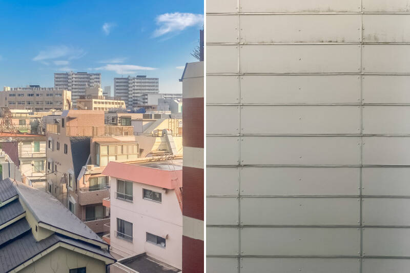 正面には建物があるものの、左手を向くと空が見えます。