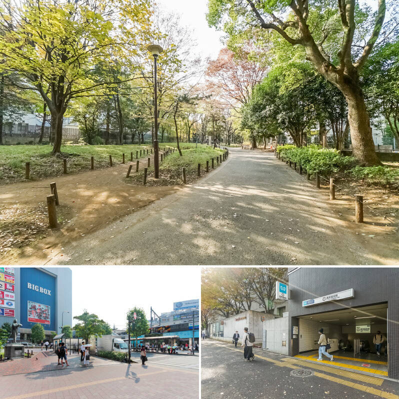 <p><b>上・</b>今回ご紹介するマンションのお隣には「戸山公園」(徒歩1分)。敷地内には「新宿スポーツセンター」もあり、心身をリフレッシュできますよ。/<b>左下・</b>JR山手線、東京メトロ東西線、西武新宿線が利用可能な「高田馬場」駅まで徒歩7分。/<b>右下・</b>副都心線の「西早稲田」駅にも同じく徒歩7分で到着可能です。</p>