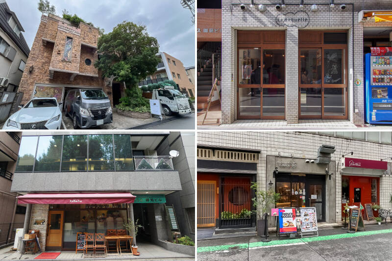 <b>左上・</b>「The Artcomplex Center of Tokyo(ACT)」内にある「BANDARA LANKA(バンダラ ランカ)」はスリランカ料理の名店。アート鑑賞がてら立ち寄るのはいかがでしょうか。(徒歩5分)/<b>右上・</b>店名の通りバゲットが絶品と噂の「La Baguette 新宿御苑前店」。テイクアウトしてご自宅でどうぞ。(徒歩10分)/<b>左下・</b>テラス席はペット連れOKなイタリアン「Romana(ロマーナ)」。(徒歩9分)/<b>右下・</b>新感覚ネオン系ラーメンを謳う「Rhamen Eddie(ラーメン エディ)」。塩ラーメンを軸にした個性的な一杯が愉しめます。(徒歩7分)