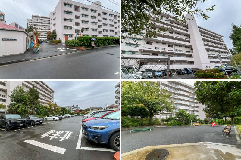 3棟合計237戸の大規模マンションです。ご紹介する棟は真ん中に位置しており、1971年築。うれしいことに<b>平置き駐車場の専用使用権が付いており、月額1,500円で利用可能</b>です! マンションの敷地には「下田町公園」が隣接しています。