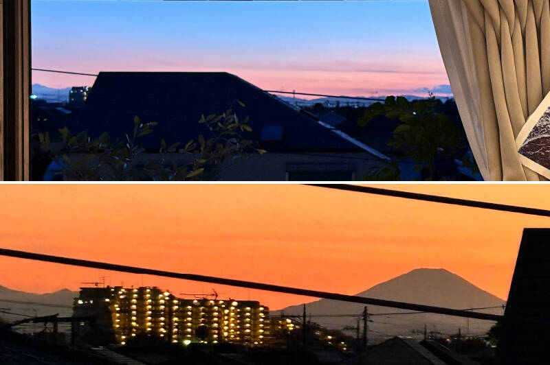 こちらは売主さまからいただいた夕暮れの風景。天気がよいと、富士山も見えるそうです。