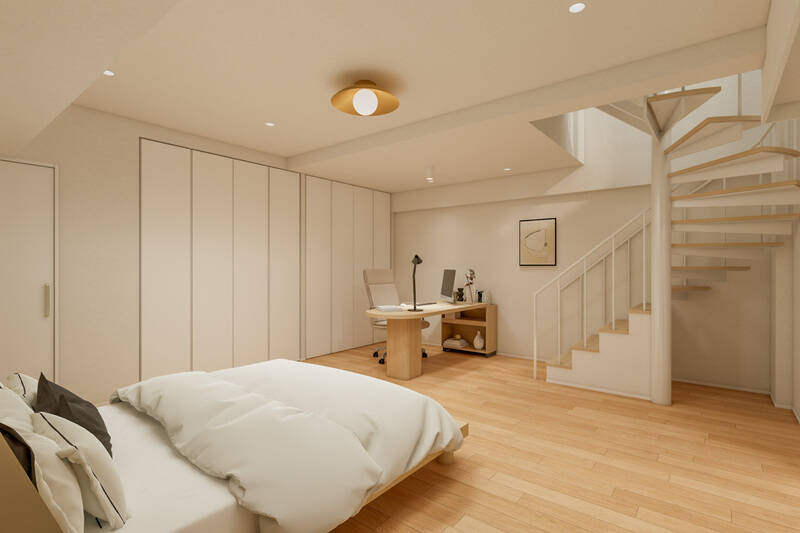 大きなベッドやデスクを置いても、まだ余りある広さ。折れ戸4枚分のクローゼットと、小さめの収納が備わっています。