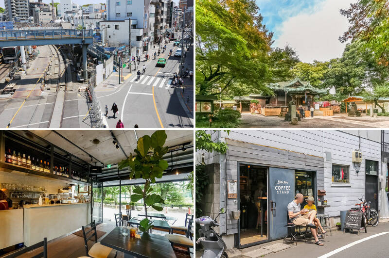 <b>左上・</b>最寄りは小田急線「<b>代々木八幡</b>」駅(徒歩6分)。感度の高さとローカル感の二面性が住む人を惹きつける魅惑の街です。/<b>右上・</b>マンションのすぐ近くには、緑の中に佇む「<b>代々木八幡宮</b>」があります。エリア全体に流れる “いい気” の正体はこれかも?(徒歩2分)/<b>左下・</b>代々木公園方面に歩くと、スパイスカレーとビリヤニの店「<b>Vaji spice(ヴァジ スパイス)</b>」が。晴れた日はぜひオープンテラスの利用を。(徒歩5分)/<b>右下・</b>そばには「<b>Little Nap COFFEE STAND(リトルナップコーヒースタンド)</b>」も。公園散策のおとものコーヒーをゲットするだけでなく、店内でホットドッグやデザートをいただくのもおすすめ。(徒歩5分)