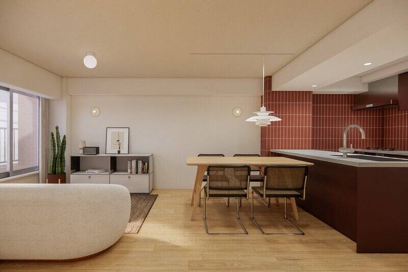 LDKの広さは約15.5帖。南西向きの窓からは、やわらかく光が差し込みます。