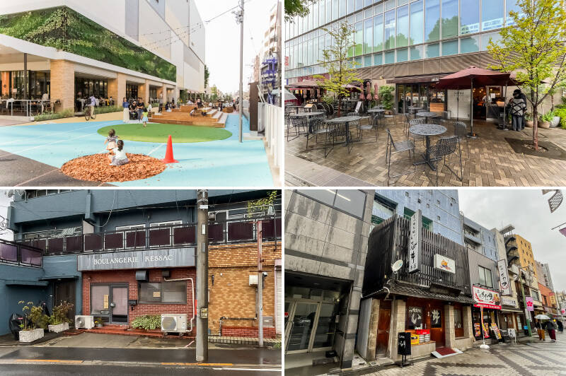 <b>左上・「トリエ京王調布」</b>C館にはシネコン<b>「シアタス調布」</b>が入っていますよ。1階に入るゆったりとしたソファ席のある<b>「猿田彦珈琲 調布焙煎ホール」</b>も居心地が良いですよ。(徒歩13分)/<b>右上・</b>ここからは売主様オススメのお店をご紹介。<b>「pizzeria napoletana CANTERA 調布店」</b>。石窯で焼かれるピザが美味しいと評判です。(徒歩13分)/<b>左下・</b>長時間低温発酵による風味豊かなパンが並ぶ、ベーカリー<b>「RESSAC(ルサック)」</b>(徒歩7分)/<b>右下・</b>カウンターのみの居酒屋<b>「もつやき処い志井 本店」</b>。串焼き以外のメニューも豊富です。(徒歩17分)