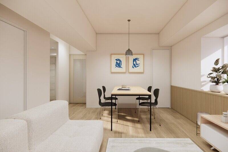 別の角度からもう一枚。リビングダイニングはスリムな収納付きです。