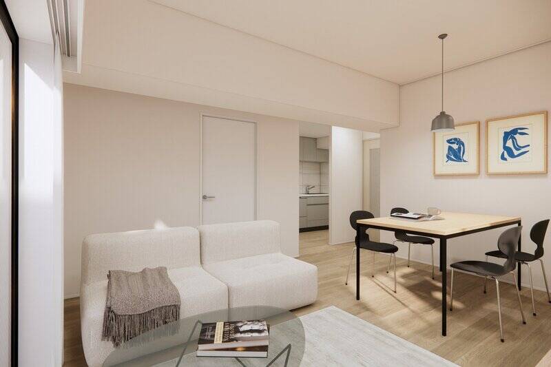 キッチンはやや奥まった位置にあるものの、緩くつながりを感じます。