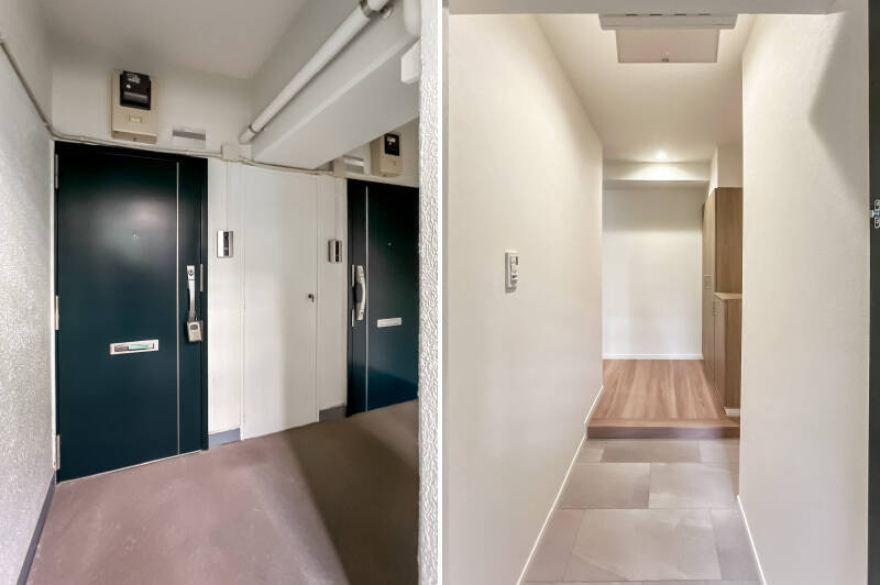 左手のドアを開けてお邪魔します! 廊下がクランクしているため中が丸見えにならなくてGOOD。