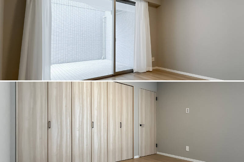 ドライエリアに面した広い窓があり、こちらも暗い印象はありません。折れ戸3枚分のビッグなクローゼット付き。