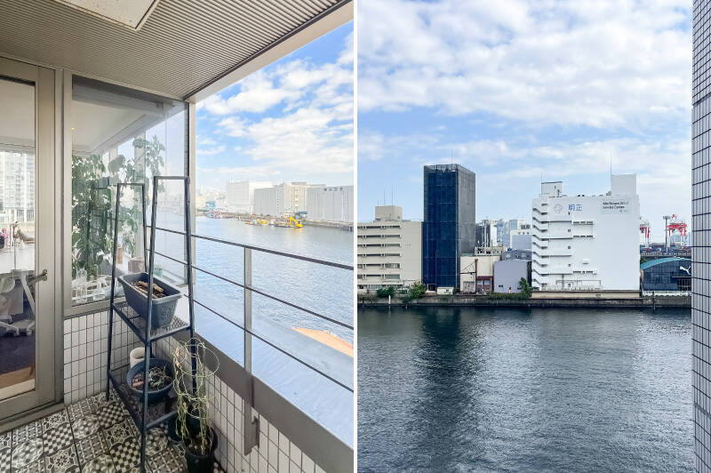 室内に入り込むような形で設けられたバルコニー。倉庫群を望むビューは、このエリアならではですね。
