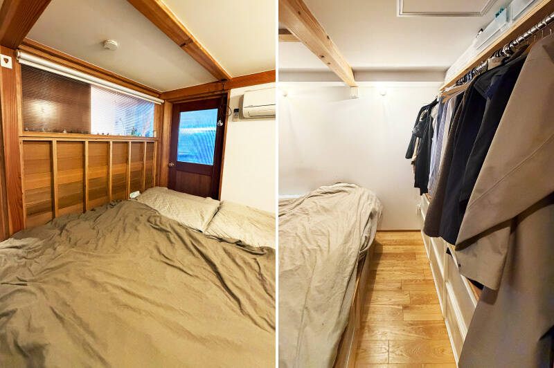 サービスルームはクイーンサイズのベッドを置ける広さ。収納として、枕棚とハンガーパイプを設置済みです。