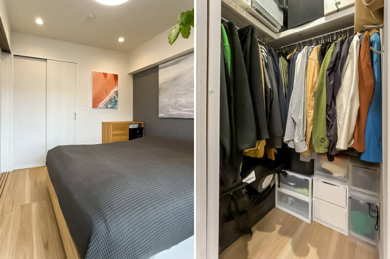 収納はウォークインクローゼット(WIC)タイプで、衣類がたっぷりと収まります。