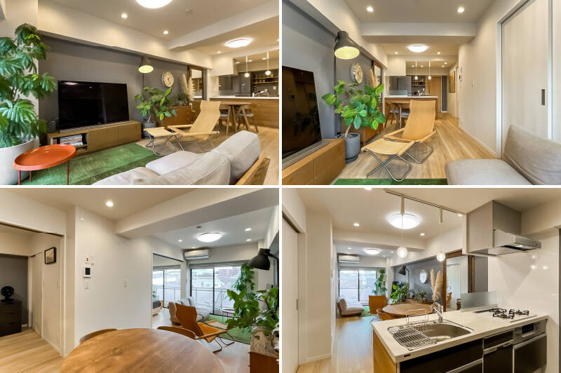 LDK全景。引き戸の開閉によって、リビングダイニングを拡張することもできる間取りです。