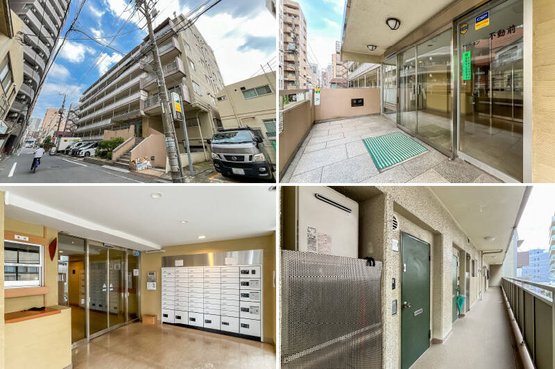 1974年に竣工した、総戸数47戸、<b>オートロック・宅配ボックス付き</b>のマンション。2階のエントランスまでには十数段分の階段がありますが、1階からもアクセスが可能で階段を使わずにエレベーターまでアクセスできます。