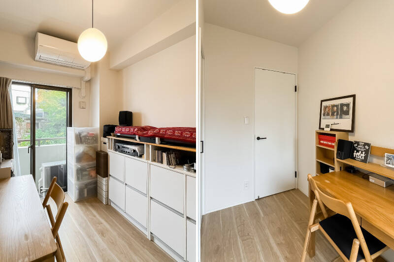 長方形のシンプルな居室。コンパクトなクローゼットが備わっています。