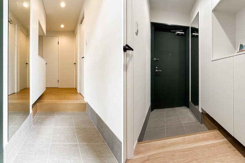 廊下がカクッと曲がっており、玄関からはLDKが覗けないため、プライベート性が高めです。