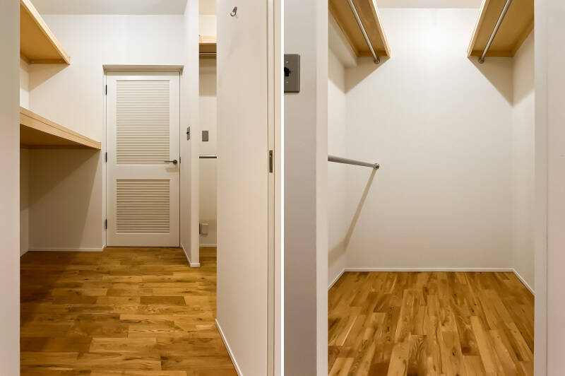 ウォークインクローゼット(WIC)が出現! 枕棚やハンガーパイプが豊富に用意された、頼もしい収納量です。