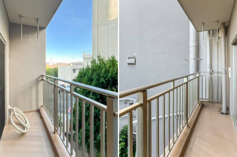 間に植えられた木が癒し。方位は南東向きです。