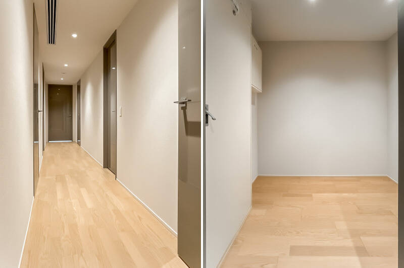 廊下沿いには大型の納戸があり、スーツケースやゴルフバッグ、季節家電などがしまえます。