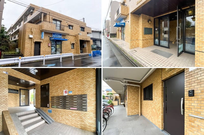 1984年竣工の新耐震基準適合マンション。エントランスには階段があり、その先の1階共用廊下から住戸へアクセスします。1階にはテナントが入居しています。