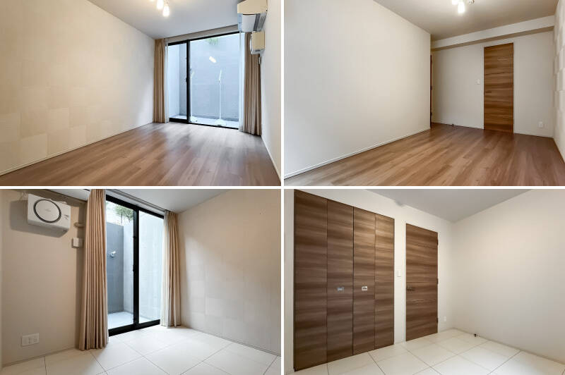 <p><b>上・</b>約8.3帖の洋室Cは、3面に枕棚を配した<b>大きなウォークインクローゼット（WIC）付き</b>！ ／<b>下・</b>約5帖の洋室Dは、白タイル貼りの床でスタイリッシュな印象。折れ戸2枚分の収納を備えています。</p>