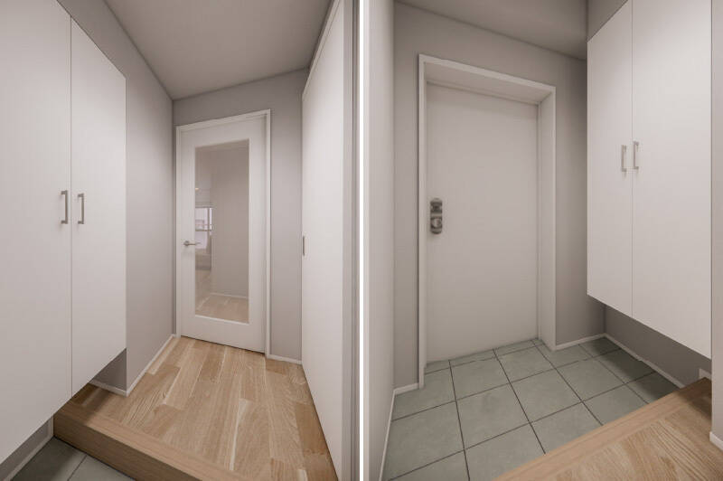 まずは玄関まわりから。トールタイプのシューズボックスを設けた、シンプルな造りです。(CGイメージ)