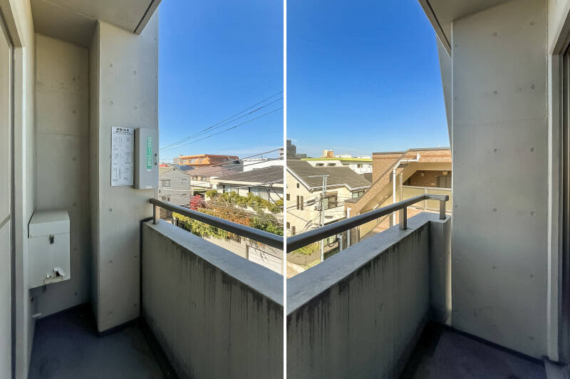 なんと両面バルコニー。北西側も低層の住宅地なので、空をしっかりと仰ぐことができます。朝の空気を吸えるのは気持ちが良さそうです♪