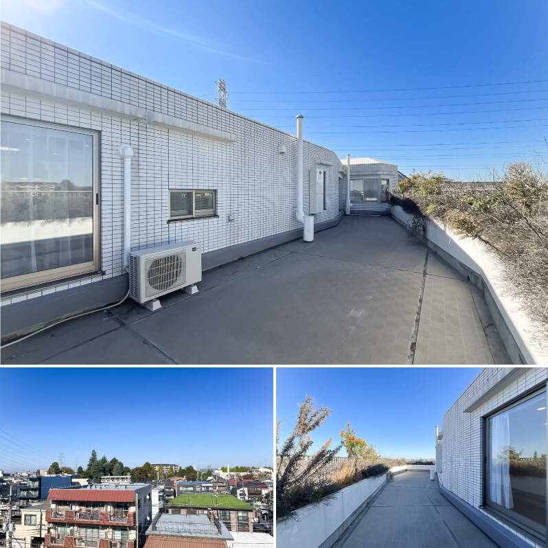 約60㎡のルーフバルコニーです！ LDKから玄関前まで続いており、景色にも抜けがあります！ 花台に元気な植物をいっぱい植えて、緑でモリモリにしたいですね◎