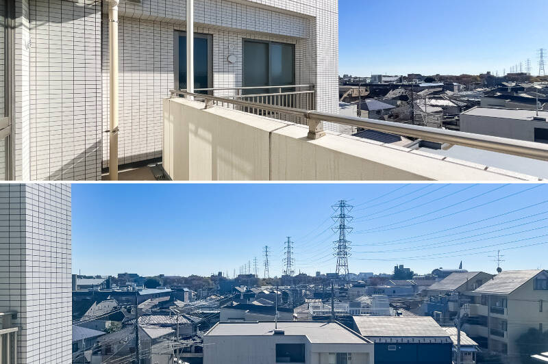 L字にクランクしており、短手にある窓は洋室Bと浴室のもの。電波塔が遠くまで並んだ景色になんだか癒されます。