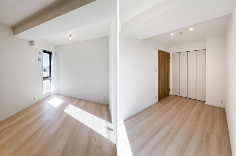 こちらも南向きですが、窓が腰高でサブバルコニーには出られないようになっています。お子さまのお部屋にすると安心かもしれません。