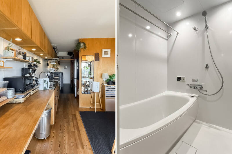 キッチンと隣り合うのはランドリースペース兼脱衣室。コアに格納された2枚の引き戸を閉めることで個室化され、入浴の際の目隠しに。