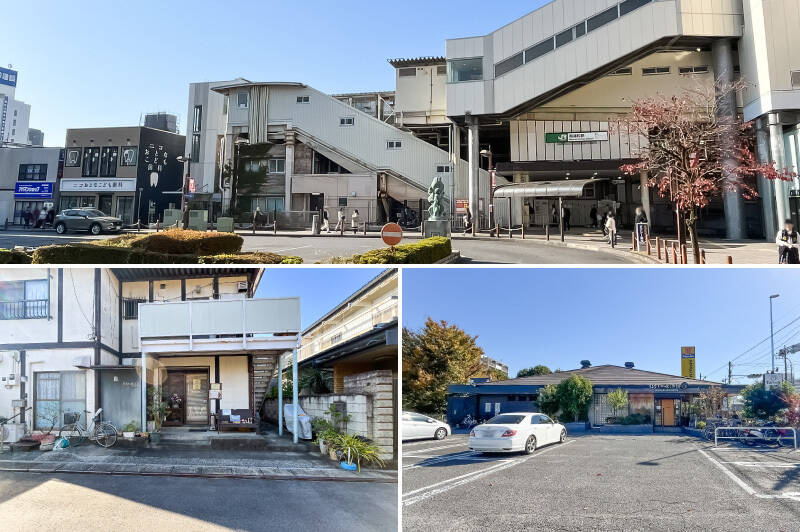 <b>上・</b>最寄りのJR京浜東北線・武蔵野線「南浦和」駅(徒歩20分)ですが、<b>マンションから徒歩4分の場所に「太田窪四丁目」バス停があり、駅までの便が発着しています。</b>/<b>左下・</b>売主さまが来客の際よく利用されるという「クマネコ印」。美味しいカレーがテイクアウトできるのだとか!(徒歩10分)/<b>右下・</b>モーニングサービスがある「むさしの森珈琲 浦和太田窪店」。読書やPCを持ち込んでの作業に適しており、ゆったり過ごせるのだそう。(徒歩4分)