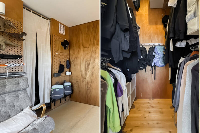 引き戸手前にある暖簾をくぐった先には、ご家族兼用の大きなウォークインクローゼット(WIC)。