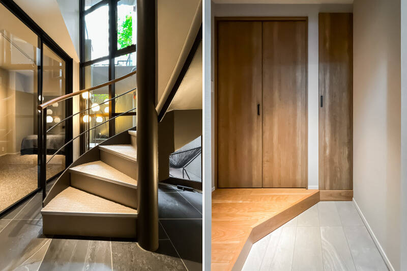 ふたたび上階へ戻り、住戸を後にします。玄関はコンパクトですが、廊下面積が少ないのはうれしいポイント。扉を開けるとすぐにLDKという間取りです。