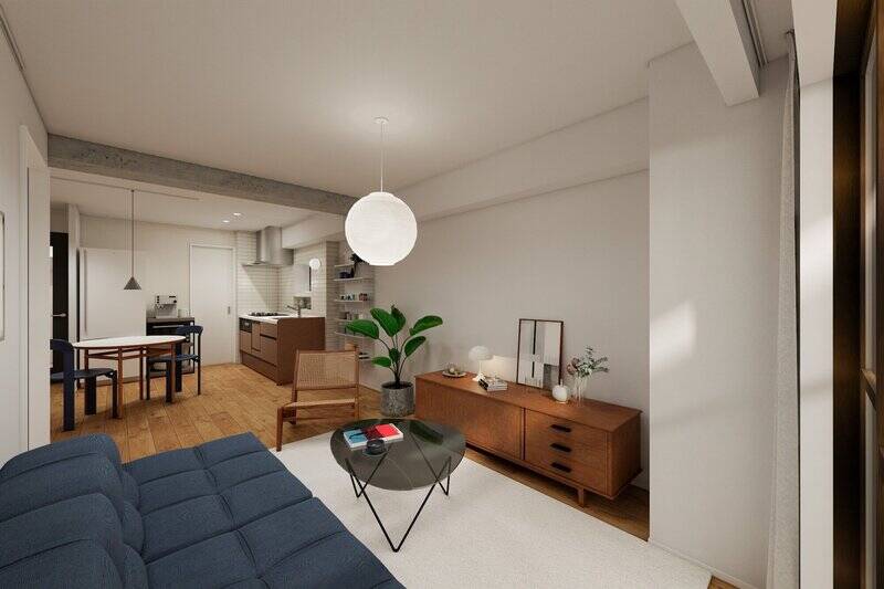 CGイメージにてLDK全景。続いて、洋室→サービスルーム→水まわりをご紹介します。