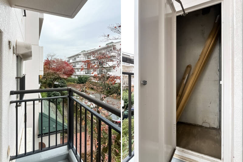 洋室Bはミニバルコニー付き。高さのある物入れが付いているので、アウトドア用品などはここにしまうとよいかもしれません。