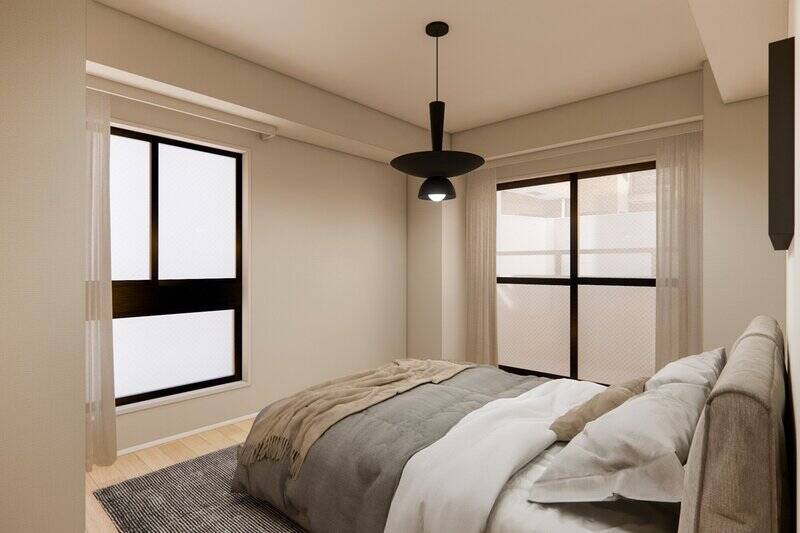 洋室Ａは北西の二面採光。CGイメージではクイーンサイズのベッドを配置しています。