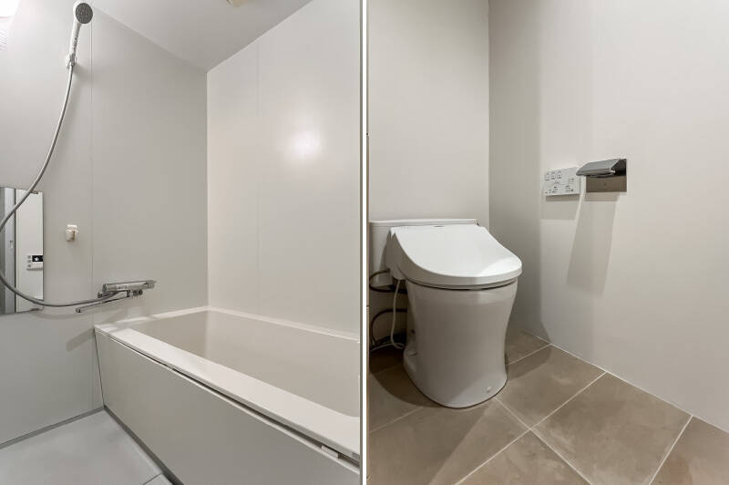 バス・トイレは、白基調のシンプルなデザインです。