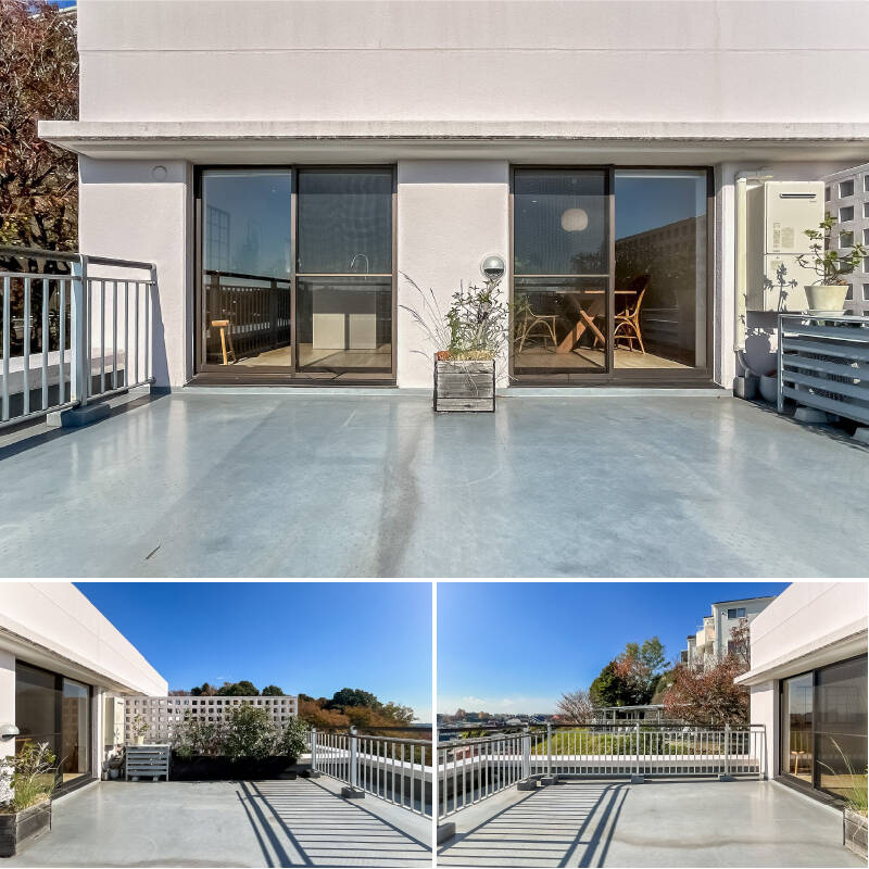 ルーフバルコニーの面積は約25㎡。ここでお日さまを浴びて、ゆったりくつろいだら気持ちよさそう〜。