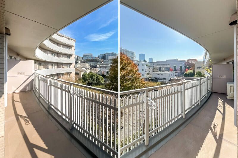 外観に合わせてバルコニーも曲線を描いているため、時折周囲の方々とご挨拶する機会があるかもしれません。