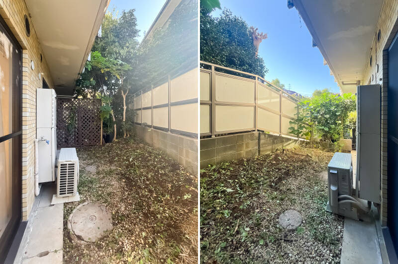 洋室A,Bから出られる約14㎡の専用庭。水栓が付いているので、ちょっとした家庭菜園もできそうです。