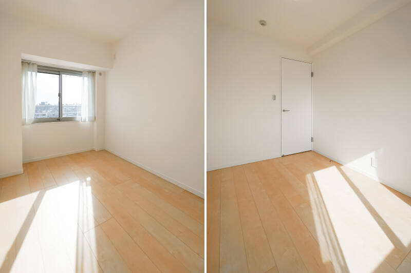 洋室Ａの隣にある、ひとまわりコンパクトな洋室Ｂ。こちらも日当たり良好です！ ただし造り付けの収納はありませんので、シェルフなどの追加が必要かもしれません。