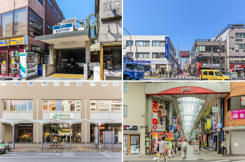 最寄りは東京メトロ丸ノ内線「新高円寺」駅（徒歩5分）。青梅街道沿いの「高円寺ルック商店街」を北へ進むと、「高円寺パル商店街」につながります。その先には、JR中央<b>・</b>総武線「高円寺」駅があり、徒歩14分でアクセスできますよ。