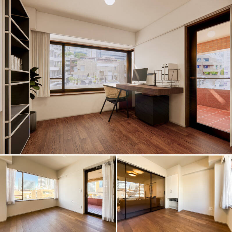 洋室AはLDKと同じく二面採光。北東向きの窓の下部はカウンターになっています。LDKとは半透明のガラス引き戸で仕切られており、目隠しを叶えながらもリビングダイニングとのつながりを感じられる印象です。（上・CG画像）