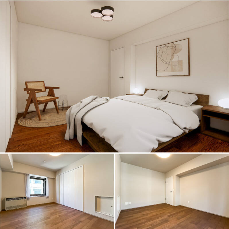 最も広い洋室Cはメインのベッドルームにおすすめ。壁にあえて窪みを設け、空間のアクセントにしています。（上・CG画像）